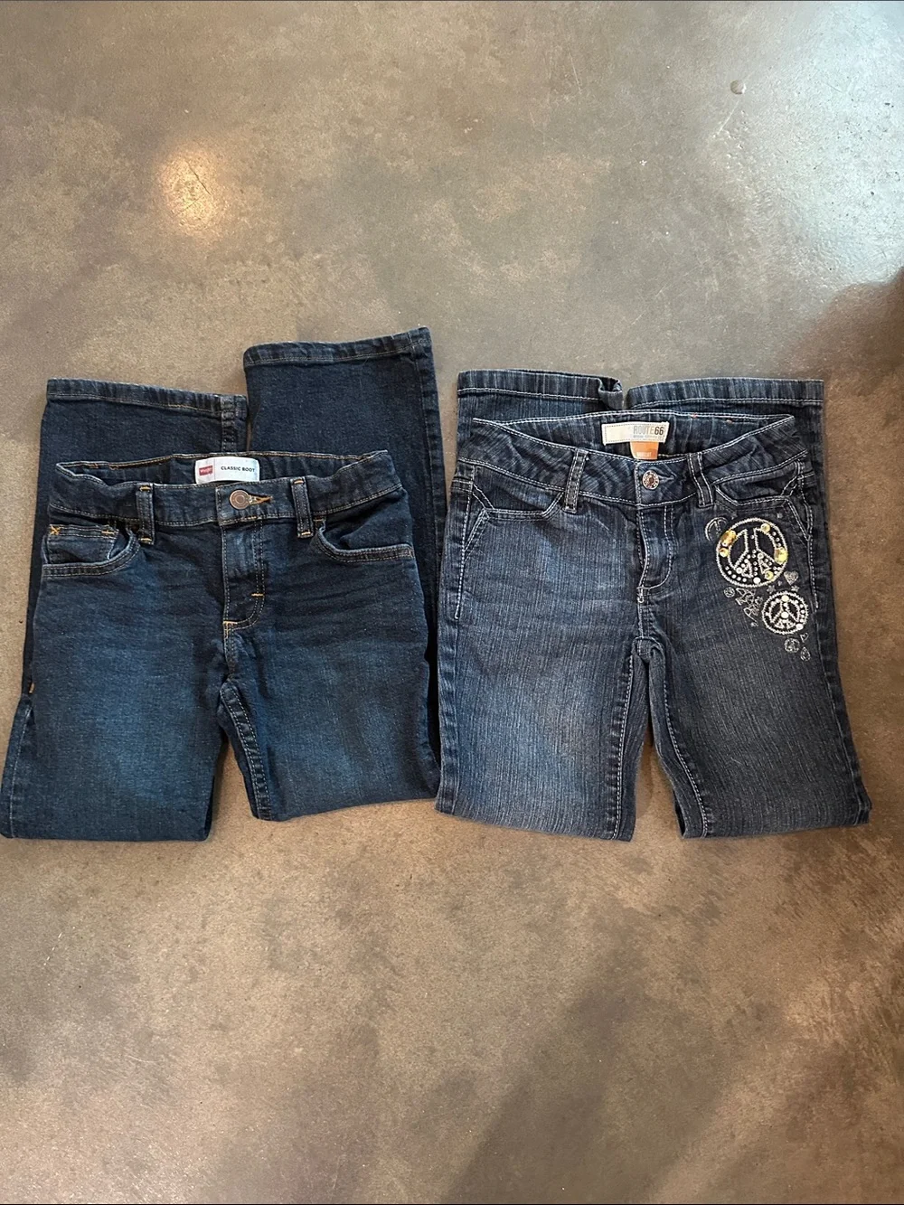 LOT OF 2- Route 66 Skinny Jeans with Embroidered Accents. Wrangler bootcut Jean.